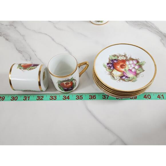 Andrea by Sadek Teacup & Saucers Fruit Design Porcelain Gold Trim Japan x11 Vtg - Picture 15 of 15